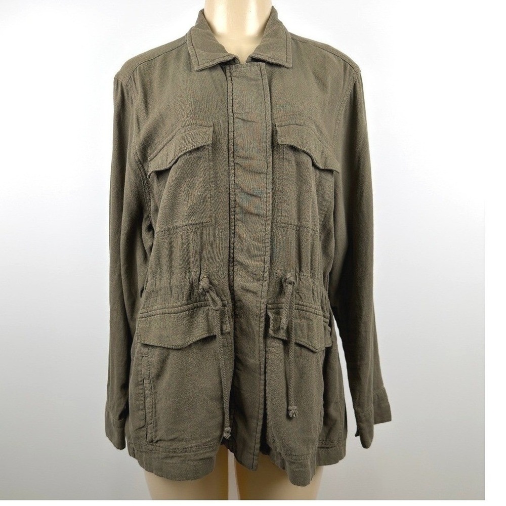 Lucky Brand Utility Jacket Womens  Olive Green Drawstring Waist Size XL